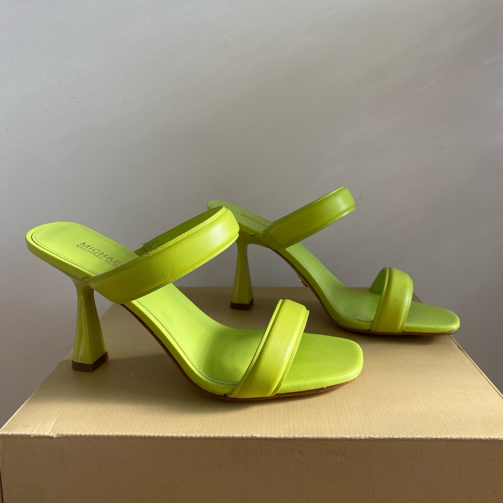 Michael Kors Womens Clara Mule Sandals Heels Limeade Size 5.5